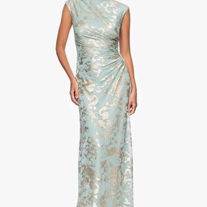 Besty & Adam Cory Metallic Print Rouched Dress